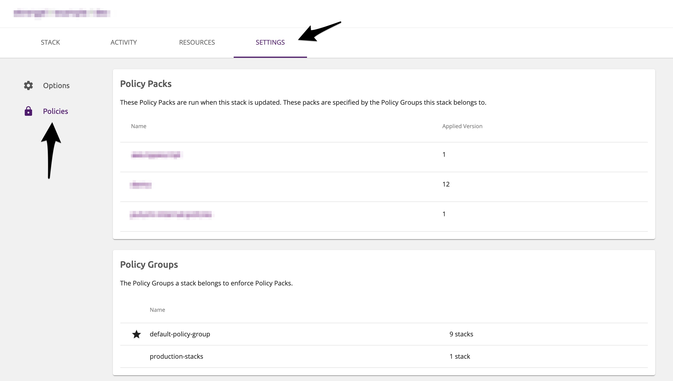 Stack Policy Settings