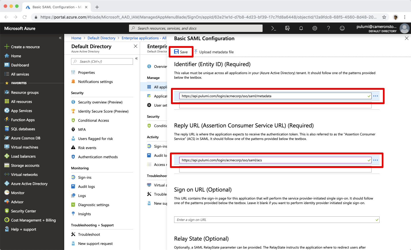 Edited SAML configuration