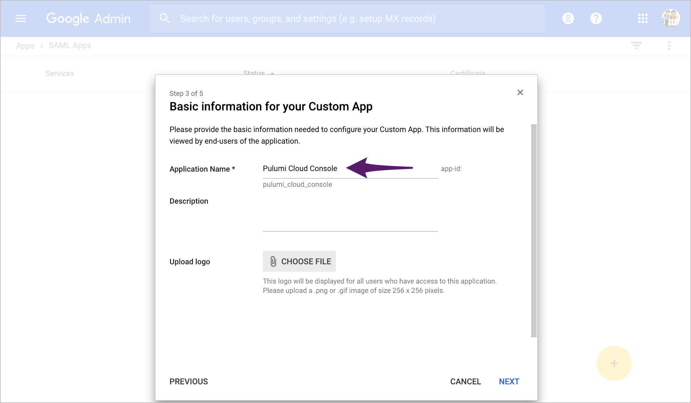 Step 3: Name the application