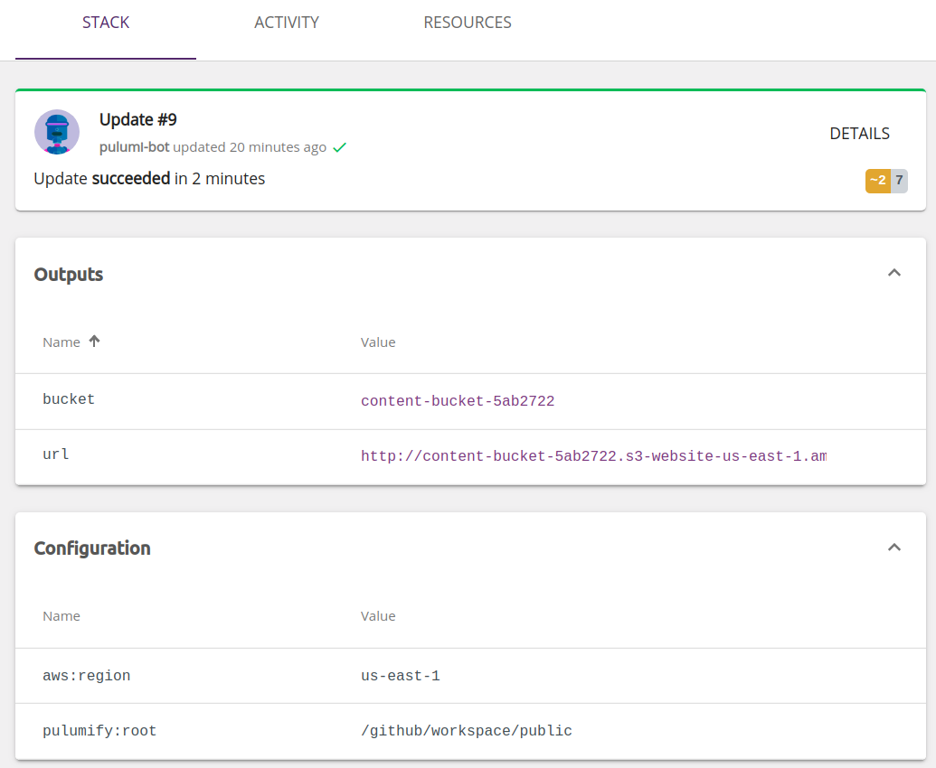 Stack Outputs and Configuration